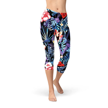 Geometric Tropical Floral Capri Leggings - Which Mark