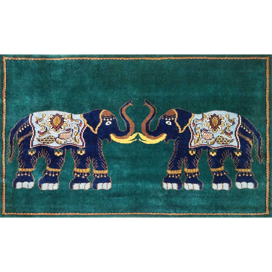 5×3 Ft Handmade Royal Green Elephant Wool Carpet - Which Mark