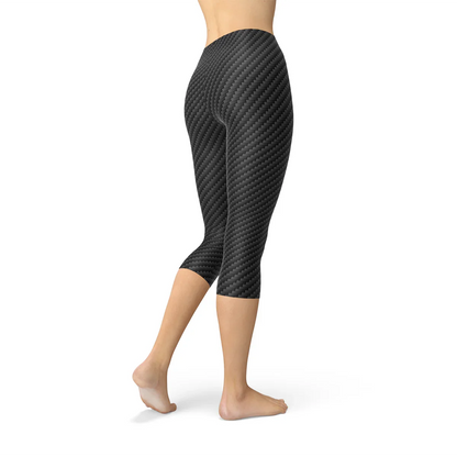 Womens Black Carbon Fiber Capri Leggings - Which Mark