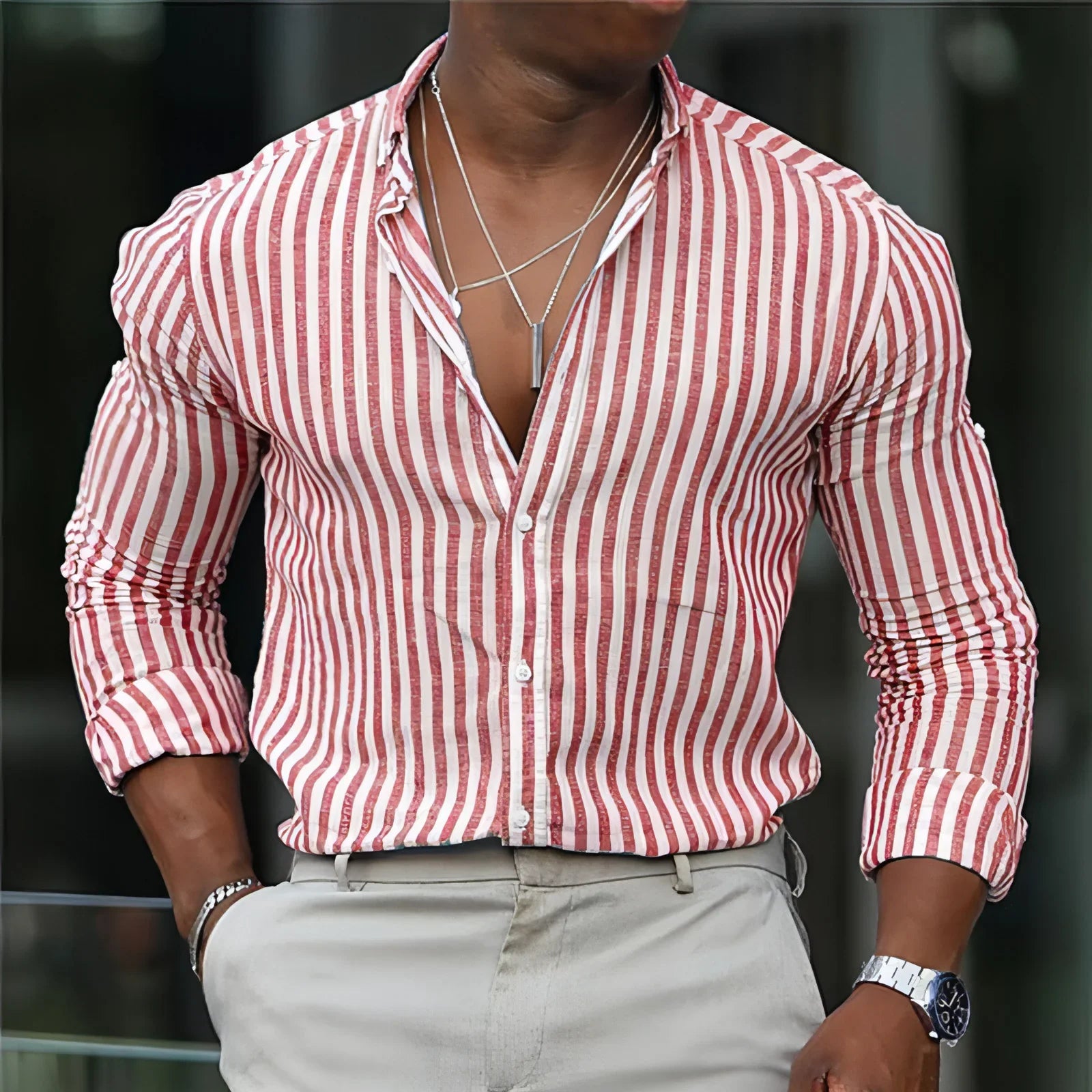 Men's Long Sleeve Lapel Plaid DressShirt - Which Mark