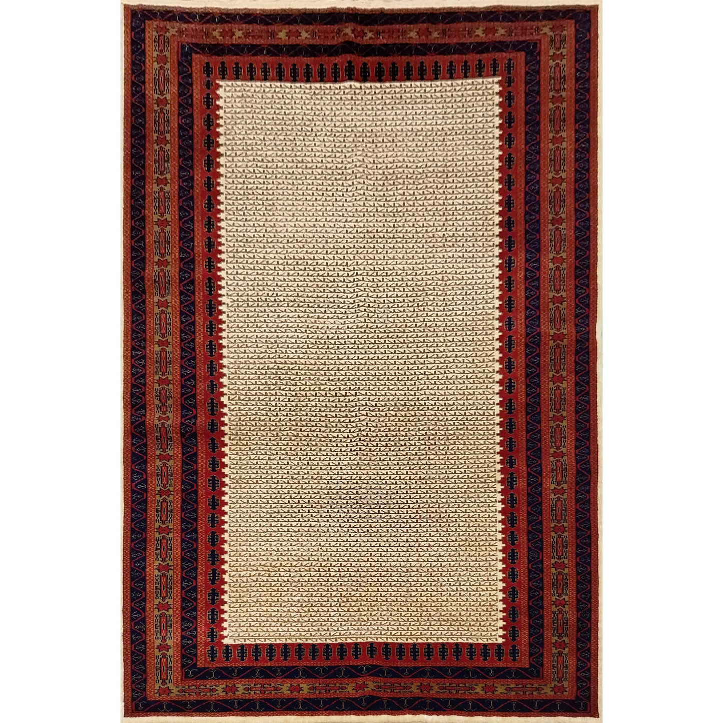 6×9 Feet Wool White Hand Knotted Carpet Tribal - Which Mark