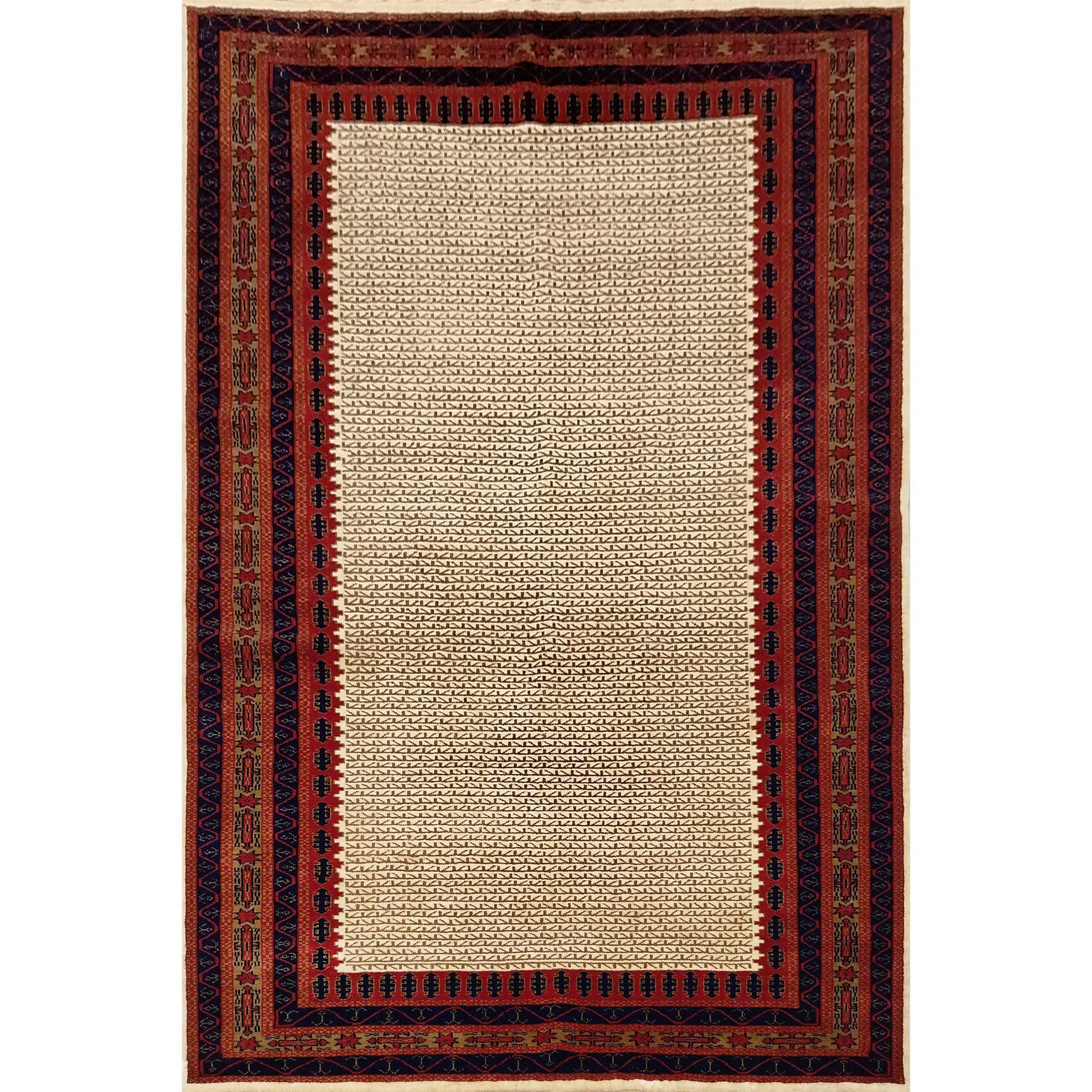 6×9 Feet Wool White Hand Knotted Carpet Tribal - Which Mark