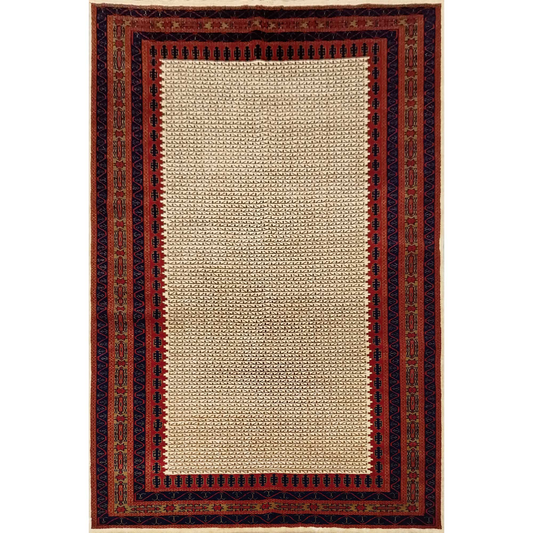 6×9 Feet Wool White Hand Knotted Carpet Tribal - Which Mark