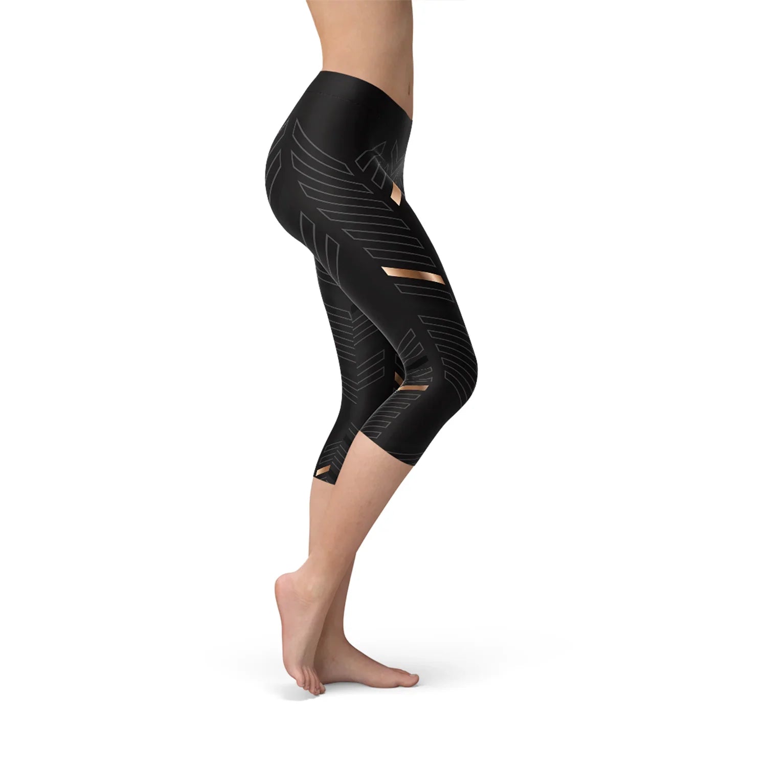 Womens Sports Stripes Black Capri Leggings - Which Mark