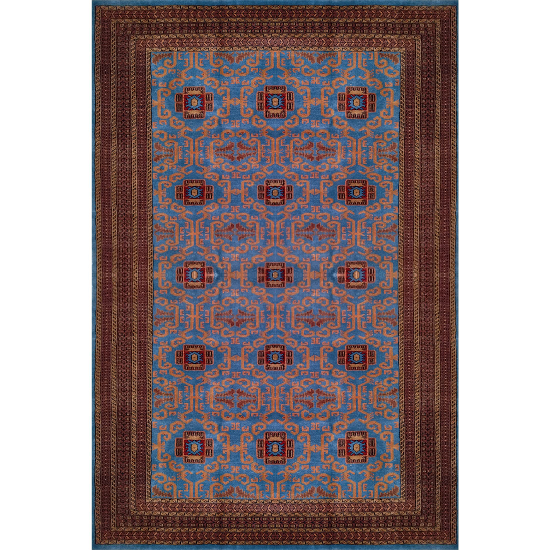 6×9 Feet Handmade Carpet Blue Hand Knotted Palace Wool - Which Mark