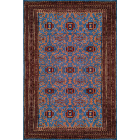 6×9 Feet Handmade Carpet Blue Hand Knotted Palace Wool - Which Mark