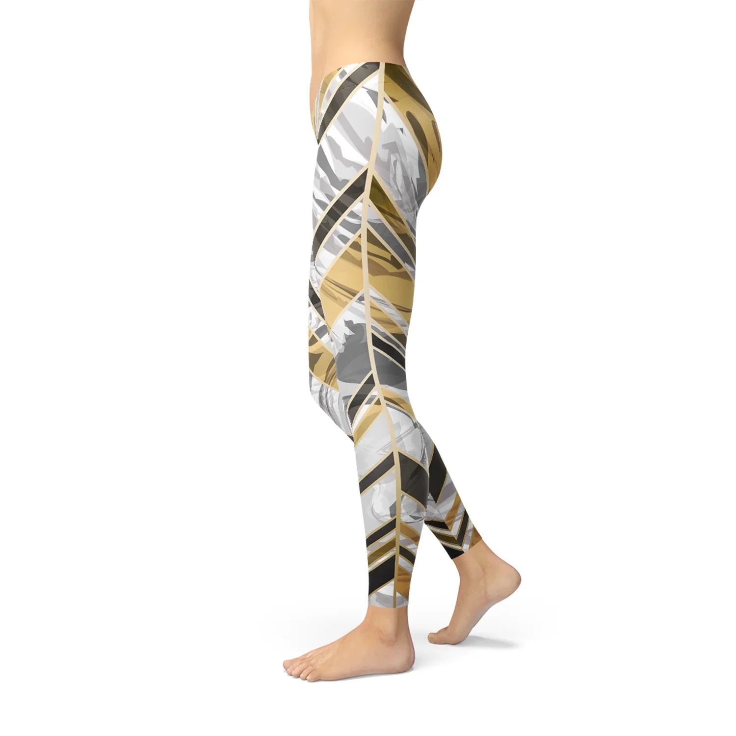 Womens White Marble w/ Black Gold Lines Leggings - Which Mark