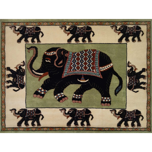 4ftx3ft Hand Knotted Elephant Carpet Green - Which Mark