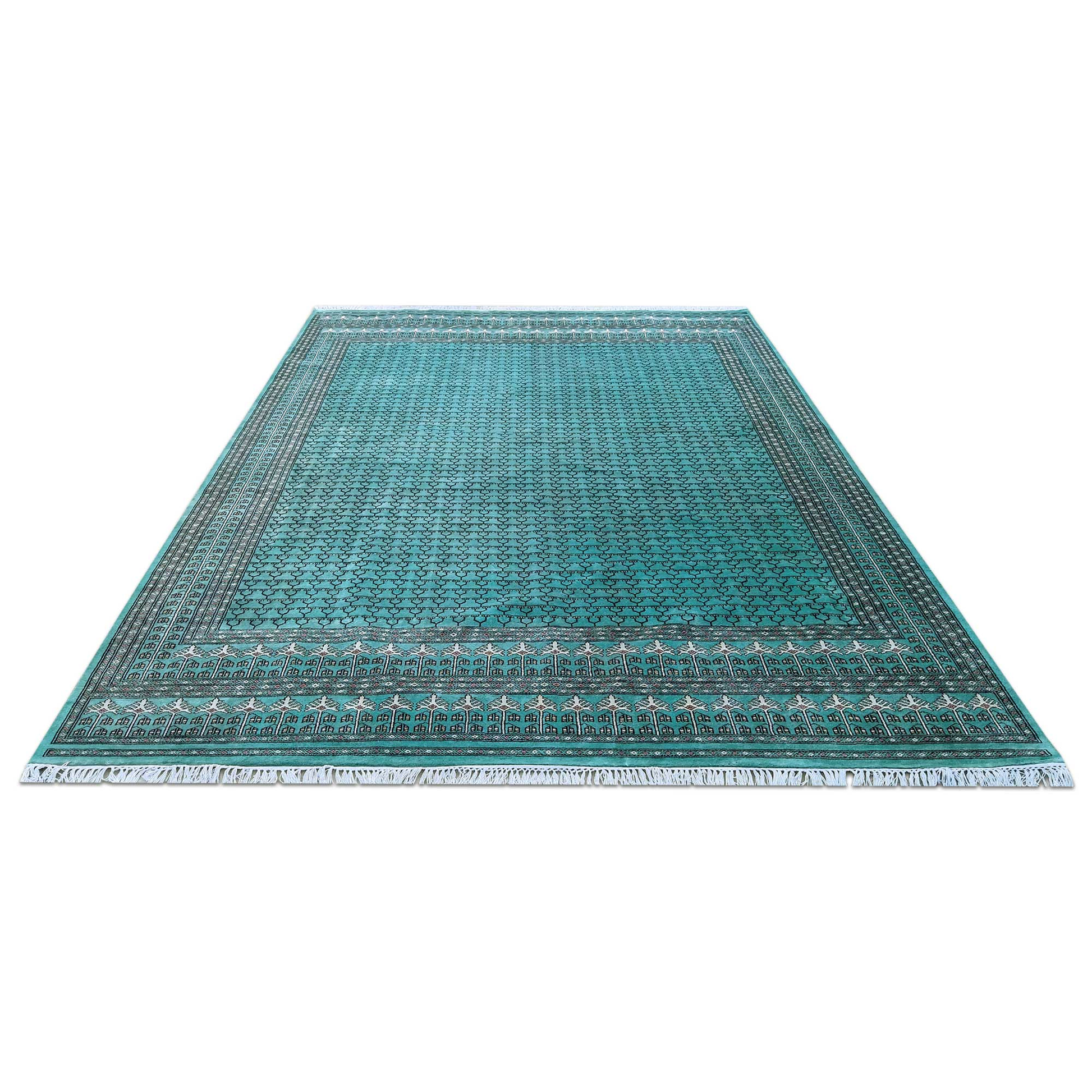 9×12 Ft Handmade Turquoise Wool Carpet Tribal - Which Mark