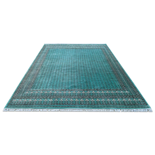 9×12 Ft Handmade Turquoise Wool Carpet Tribal - Which Mark