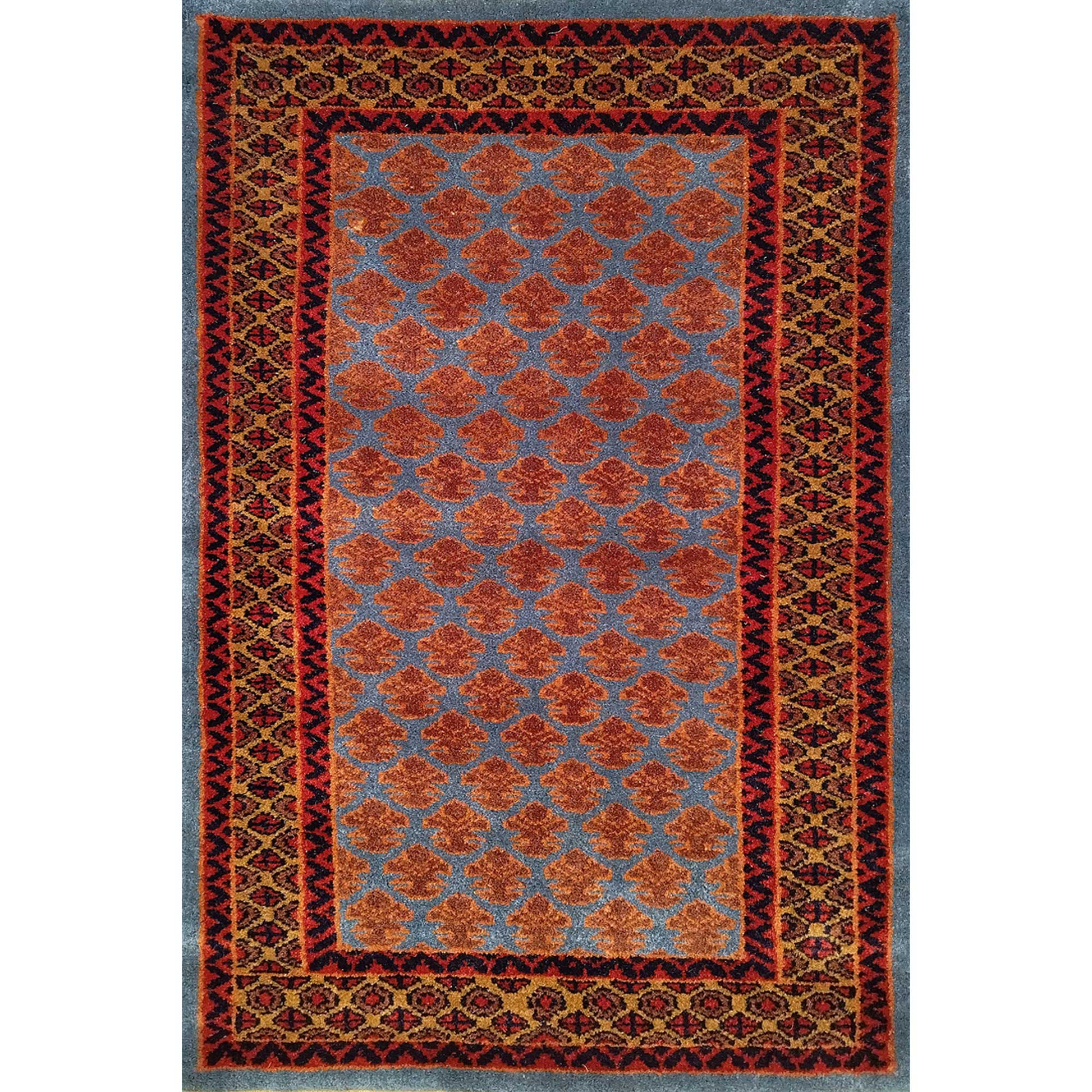 2×3 Feet Hand Knotted Wool Carpet Blue Lichi - Which Mark