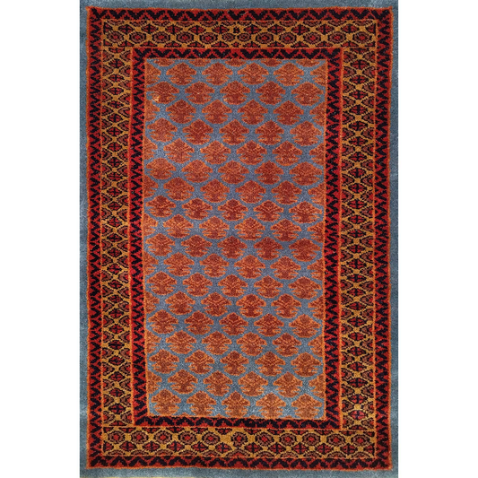 2×3 Feet Hand Knotted Wool Carpet Blue Lichi - Which Mark