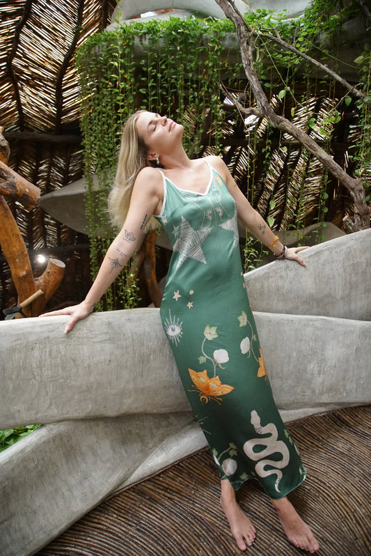 Andromeda Silk Dress in Jungle Altar - Which Mark