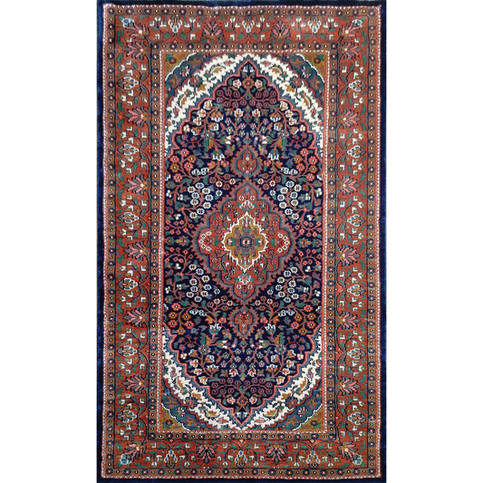 Hand Knotted Navy Blue Art Silk Persian Carpet 3×5 feet - Which Mark