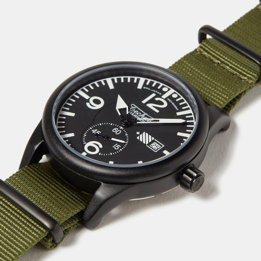 41.0mm tactical quartz watch with nylon 6 strap in olive drab colour - Which Mark