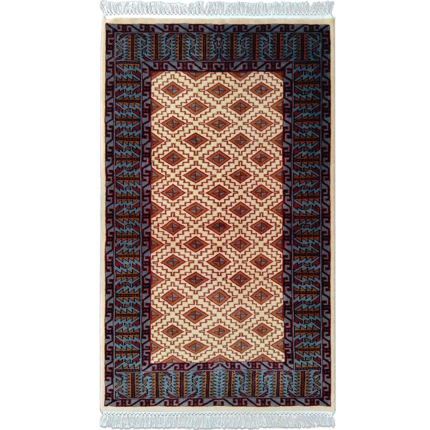 3×5 Feet White Hand Knotted Wool Carpet Burfi - Which Mark