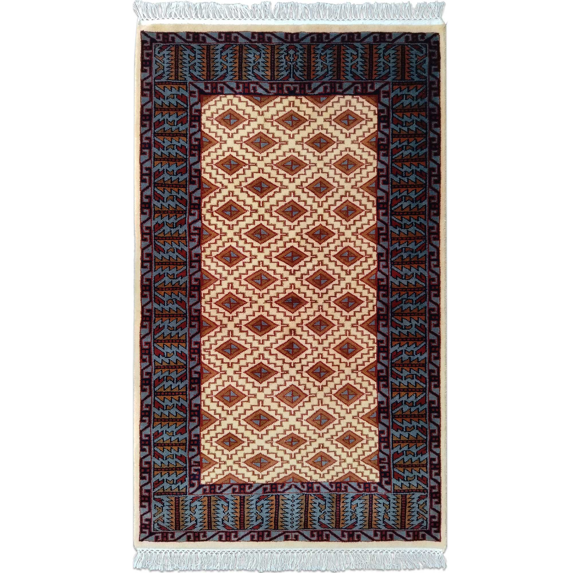 3×5 Feet White Hand Knotted Wool Carpet Burfi - Which Mark
