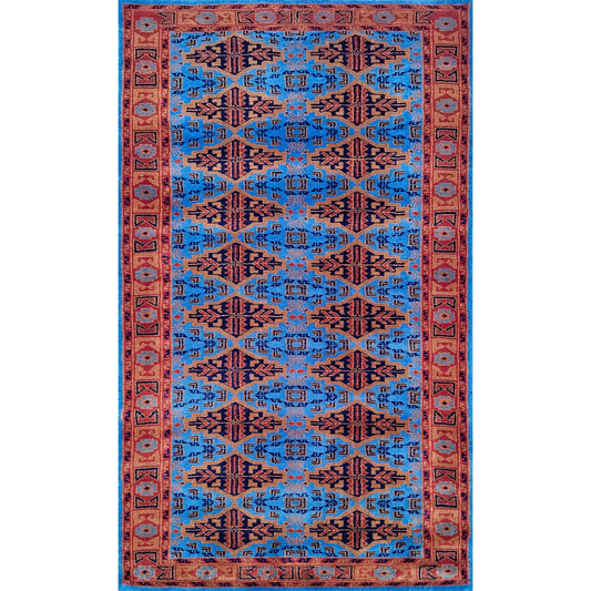 3×5 Feet Hand Knotted Blue Wool Carpet - Which Mark