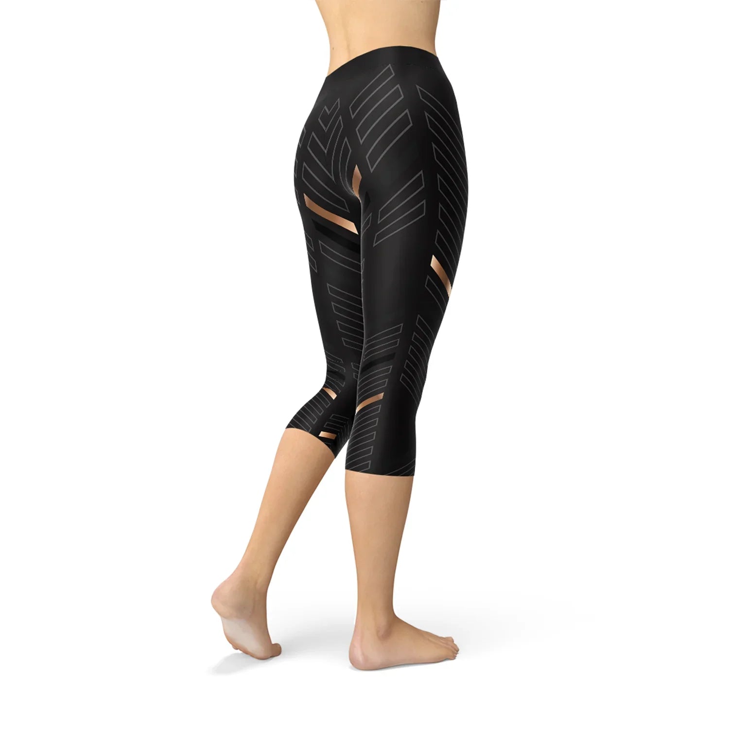 Womens Sports Stripes Black Capri Leggings - Which Mark