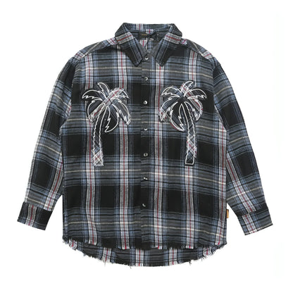 Loose Casual Polo Collar Raw Coconut Embroidered DressShirt Men - Which Mark