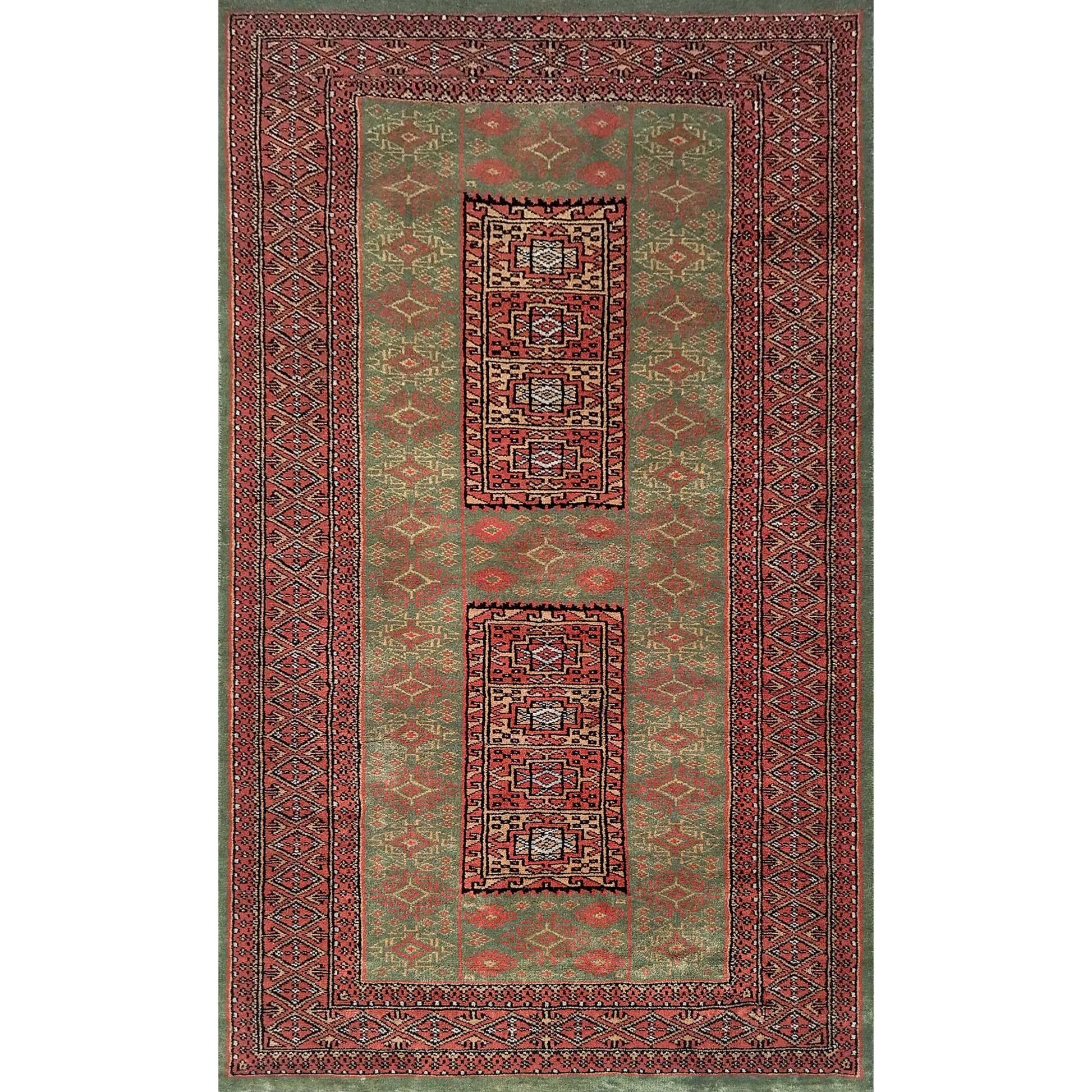 3×5 feet Hand Knotted Woolen Carpet Green Dubba - Which Mark