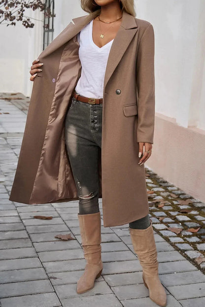 Dark Khaki Single Breasted Lapel Collar Flap Pocketed Overcoat - Which Mark