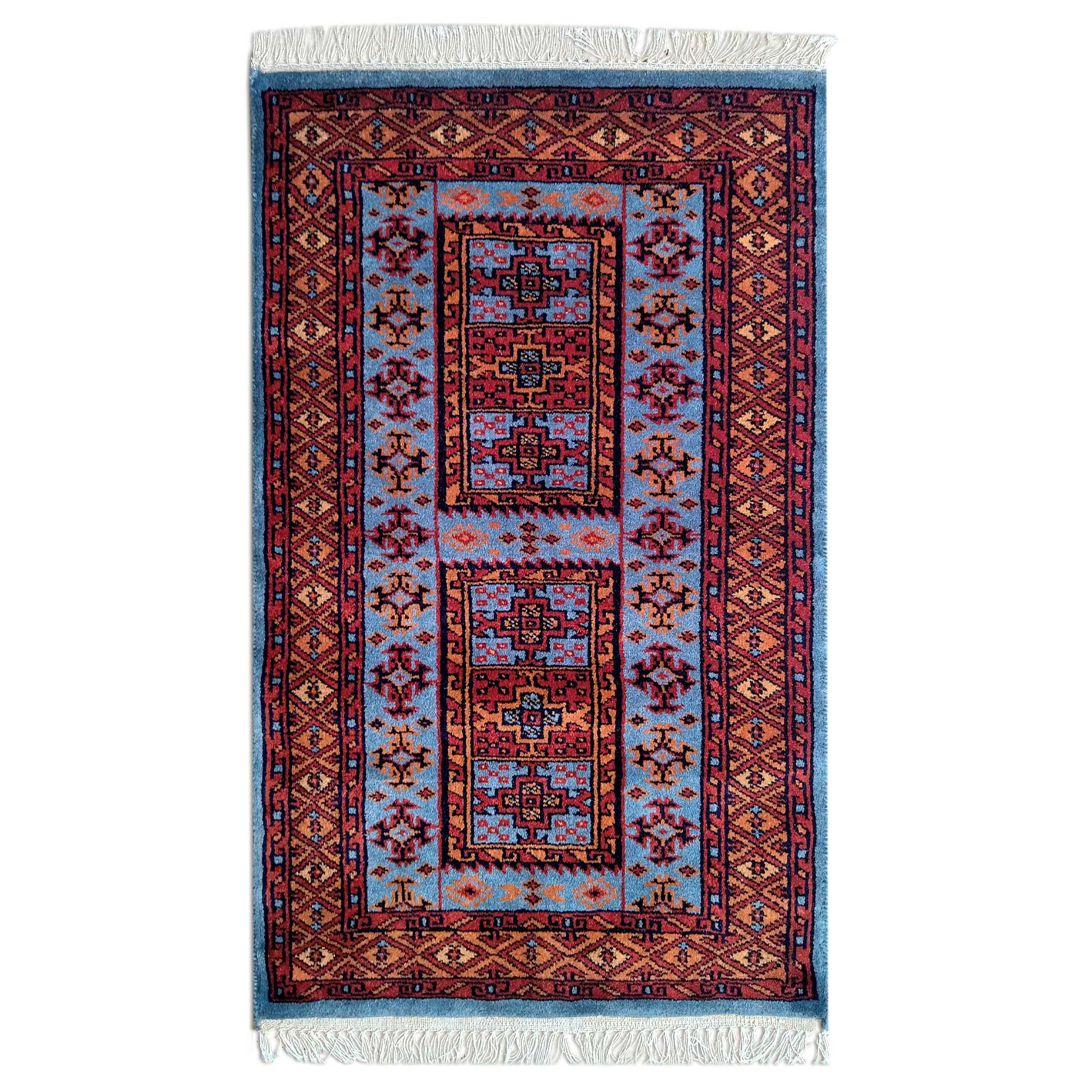 2×3 Feet Hand Knotted Blue Wool Carpet Dubba - Which Mark