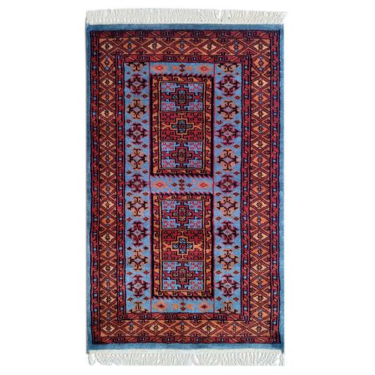 2×3 Feet Hand Knotted Blue Wool Carpet Dubba - Which Mark