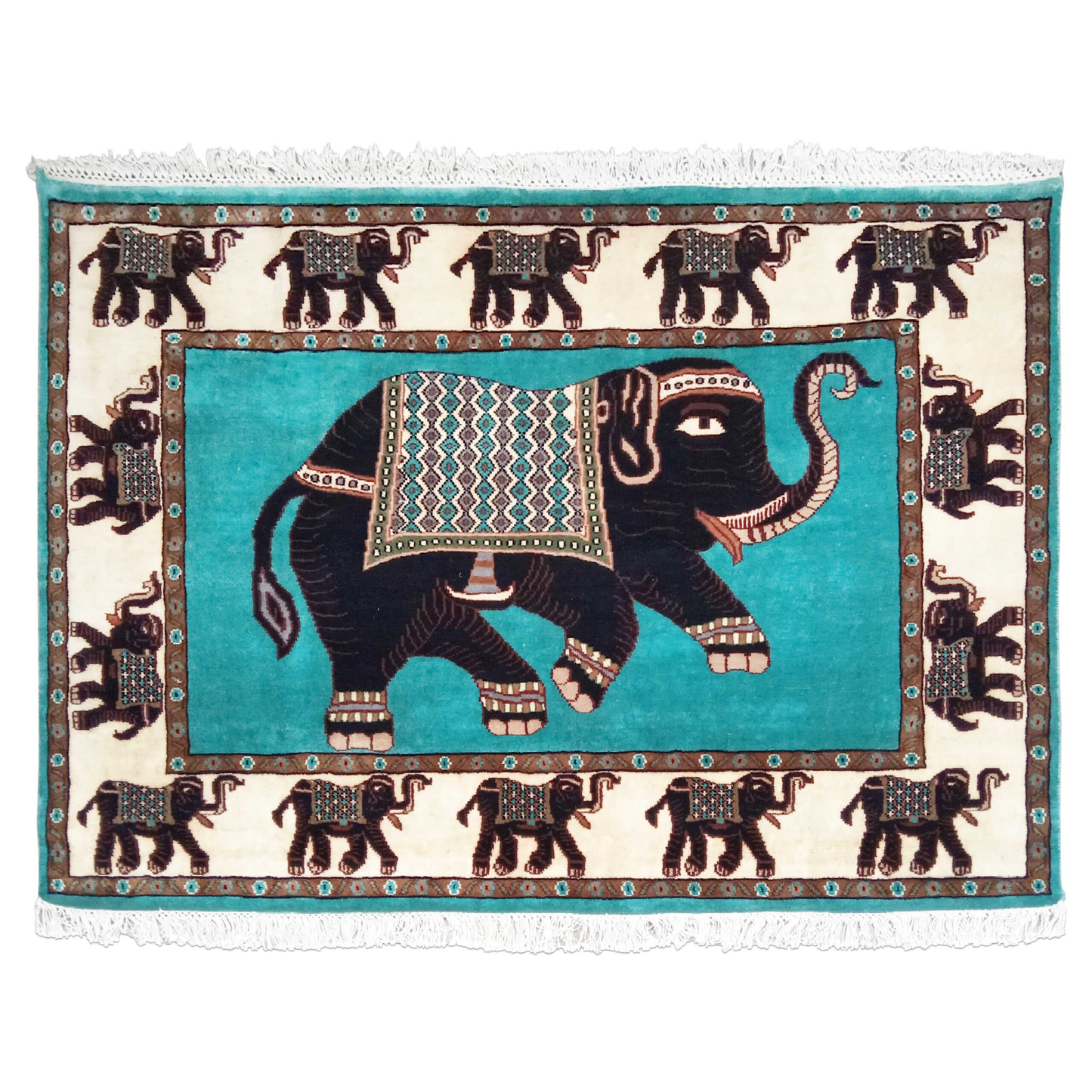 6×4 ft Handmade Elephant Wool Carpet Turquoise - Which Mark