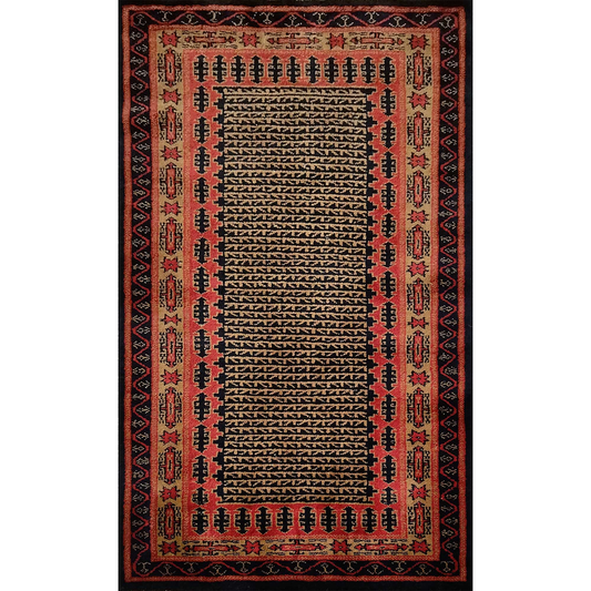 3×5 Feet Hand Knotted Tribal Wool Carpet Black - Which Mark