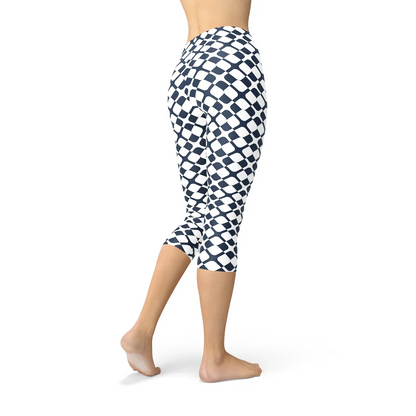 Womens Geometric Blue Tile Capri Leggings - Which Mark