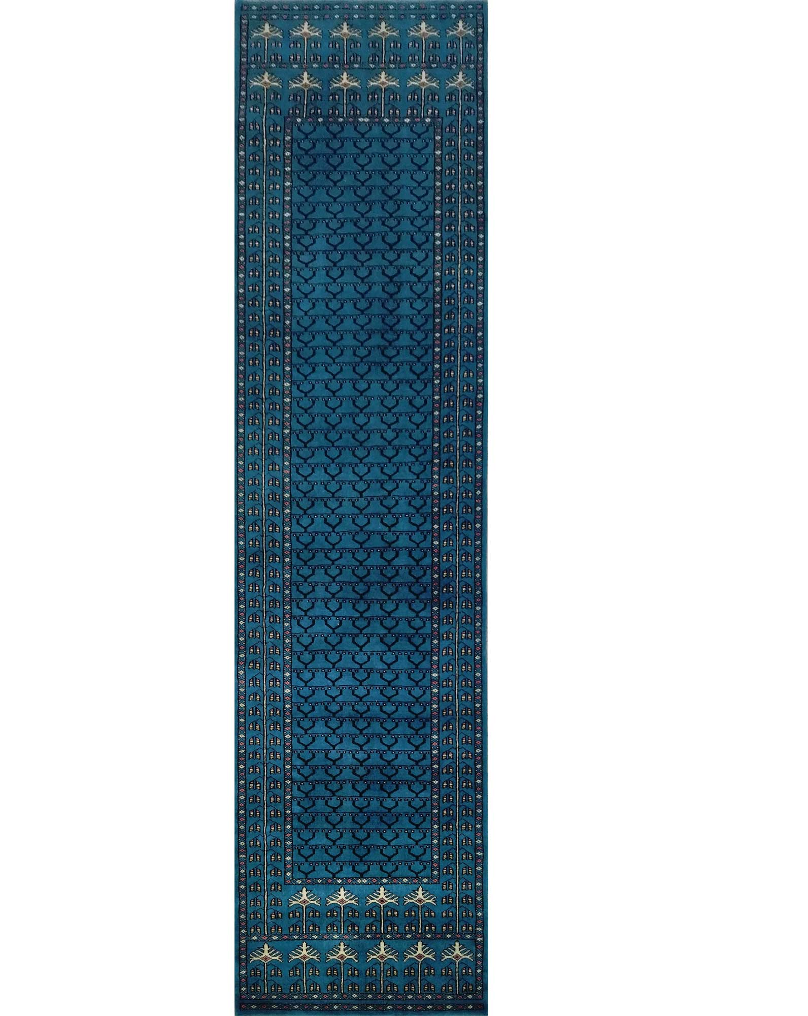 2.5×10 Feet Blue Runner Handmade Wool Carpet - Which Mark