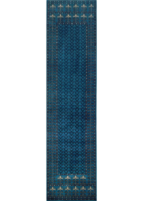 2.5×10 Feet Blue Runner Handmade Wool Carpet - Which Mark