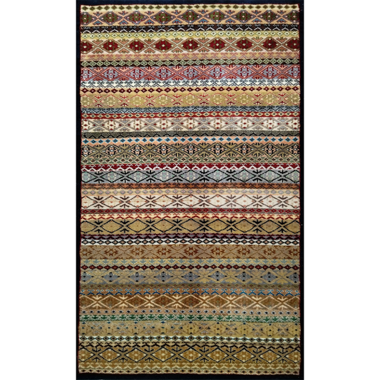 3×5 Feet Multicolor Hand Knotted Zanjeera Wool Carpet - Which Mark