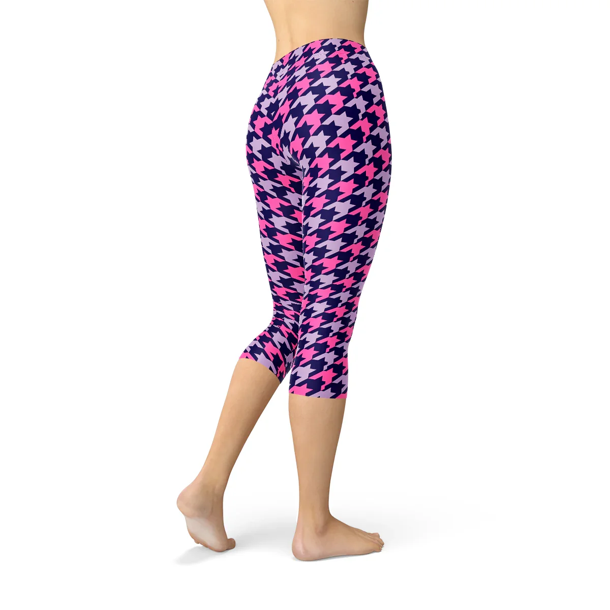 Houndstooth Pink Purple Capri Leggings - Which Mark