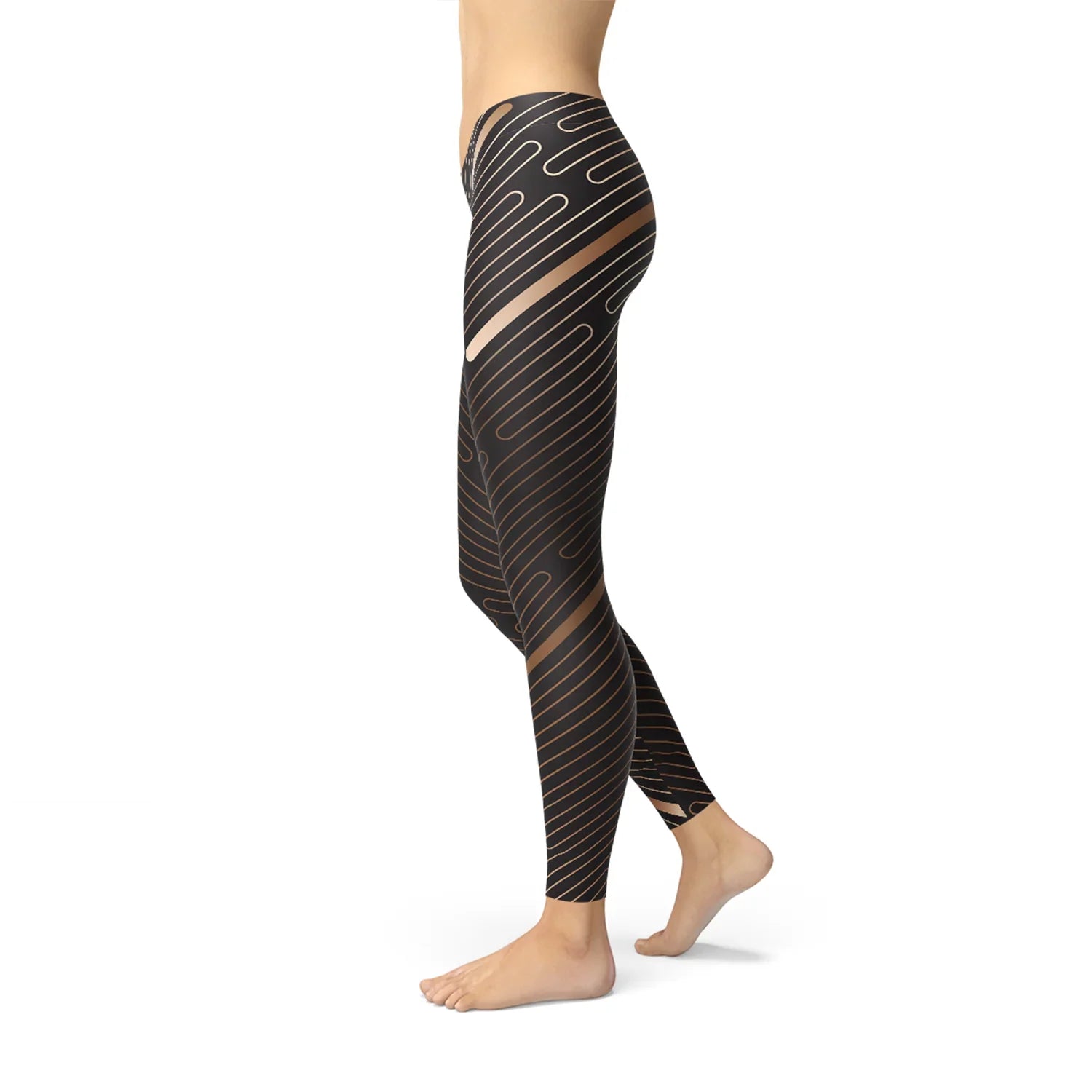 Womens Striped Lines Sports Brown Leggings - Which Mark