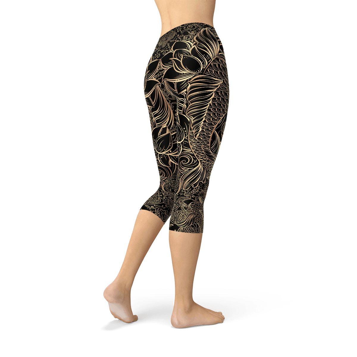 Womens Koi Fish Black Capri Leggings - Which Mark