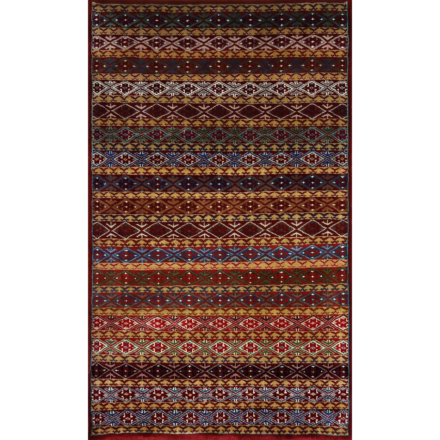 3ft×5ft Red & Multi Hand Knotted Wool Carpet Zanjeera - Which Mark