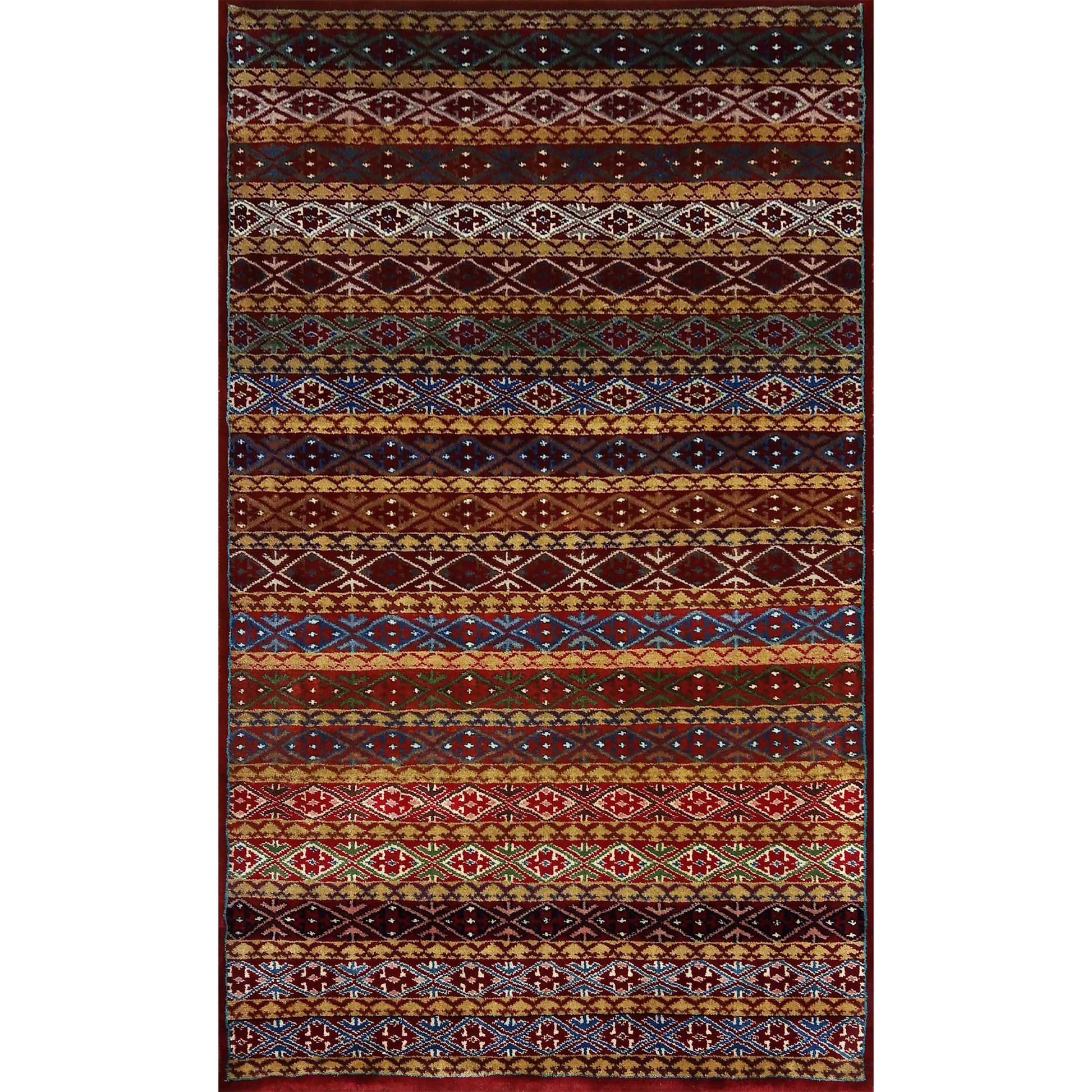 3ft×5ft Red & Multi Hand Knotted Wool Carpet Zanjeera - Which Mark
