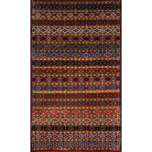 3ft×5ft Red & Multi Hand Knotted Wool Carpet Zanjeera - Which Mark