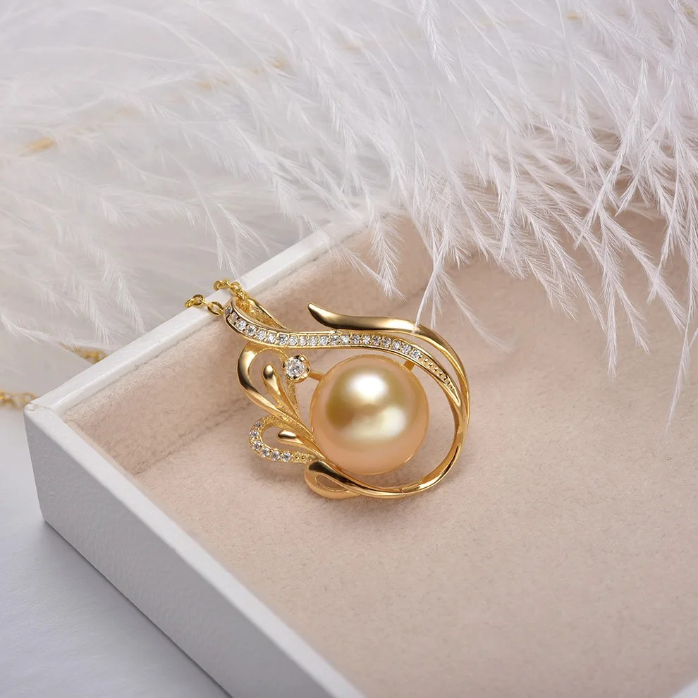 11-12mm 925 Silver Saltwater Gold Pearl Pendant - Which Mark