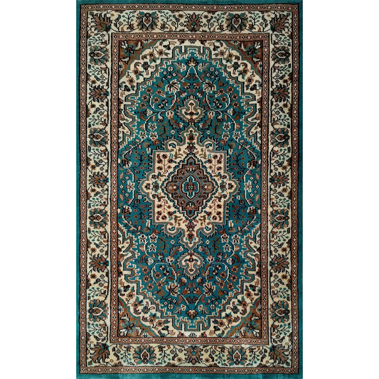 3×5 Feet Turquoise Hand Knotted Wool Carpet Persian - Which Mark