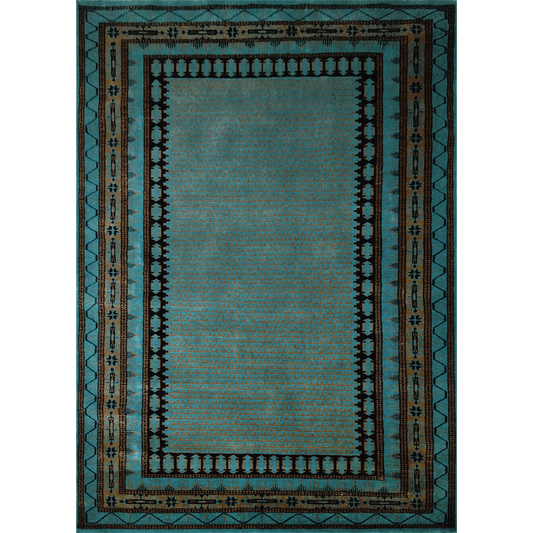 5ft×7ft Turquoise Hand Knotted Kanta Carpet Wool - Which Mark