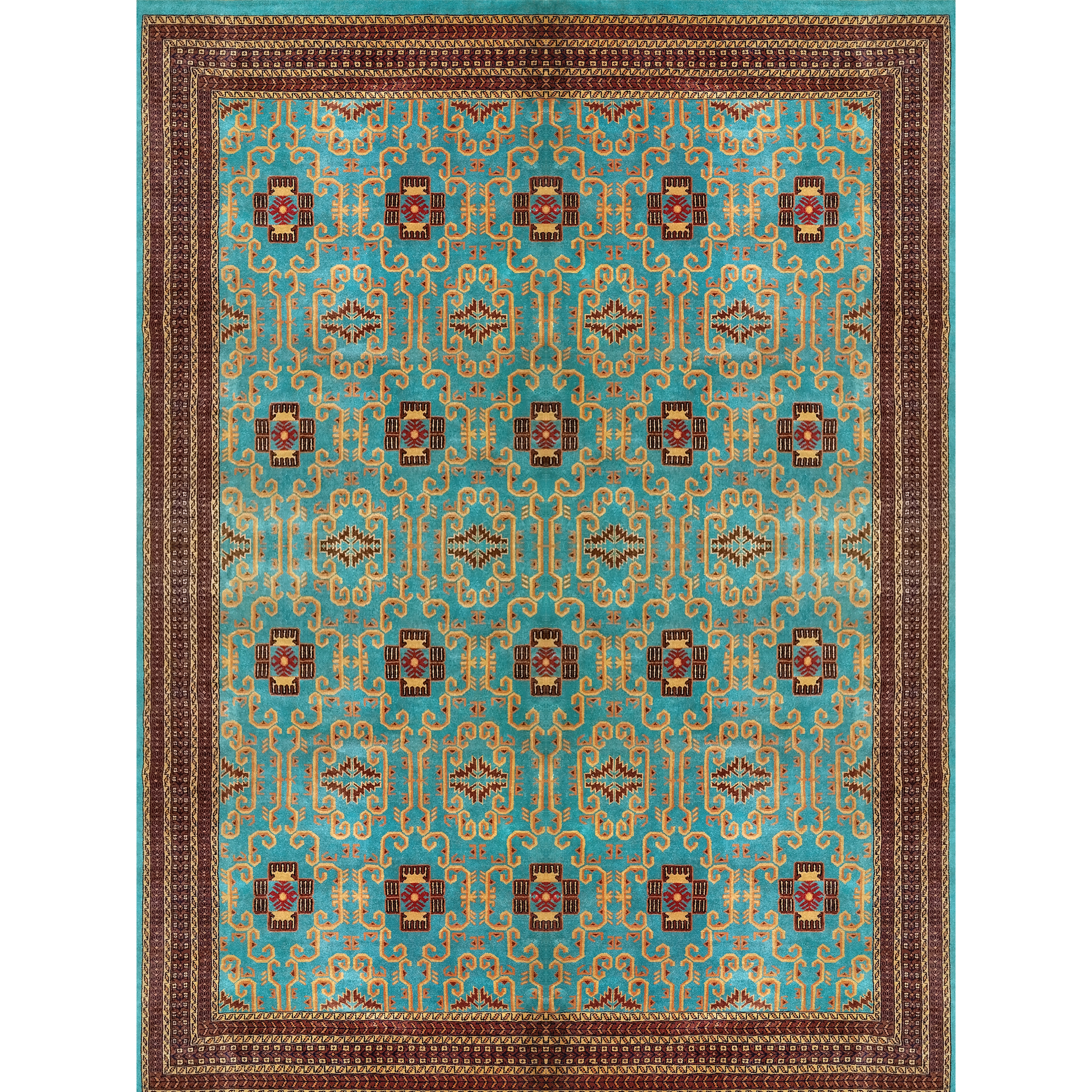 9×12 Ft Handmade Turquoise Wool Carpet Palace - Which Mark
