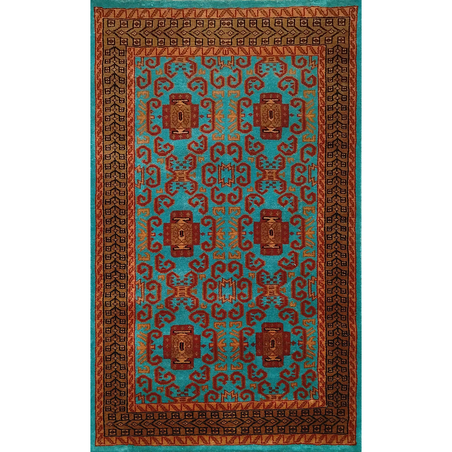 3×5 Feet Handmade Turquoise Wool Carpet Palace - Which Mark