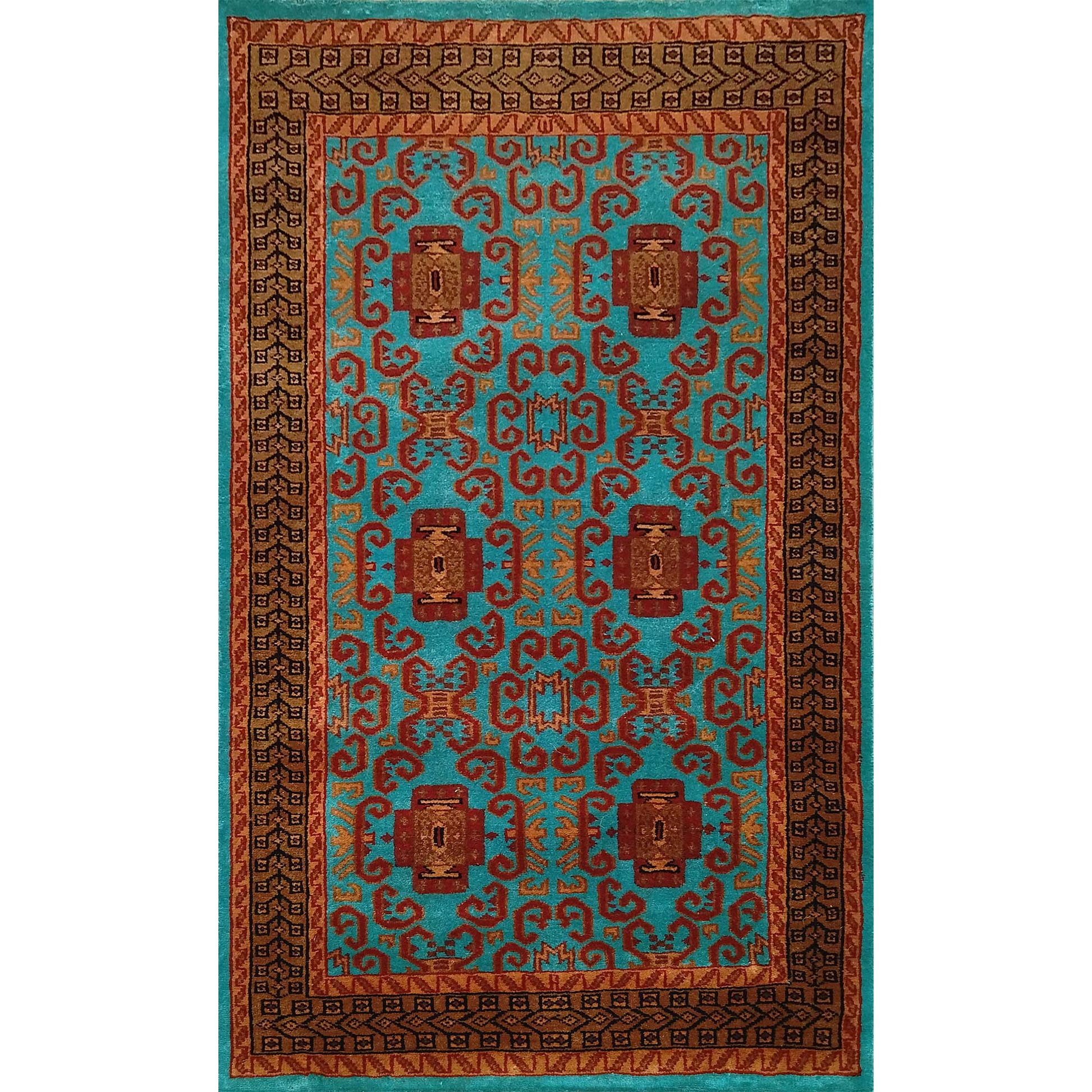3×5 Feet Handmade Turquoise Wool Carpet Palace - Which Mark