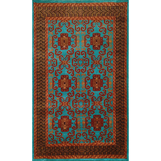 3×5 Feet Handmade Turquoise Wool Carpet Palace - Which Mark