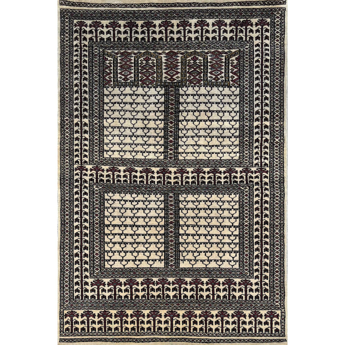 4×6 Feet White Hand Knotted Wool Carpet Parda - Which Mark