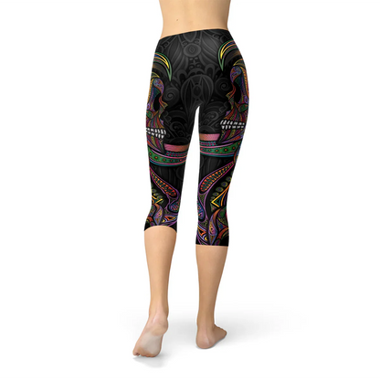 Womens Sugar Skull Capri Leggings - Which Mark