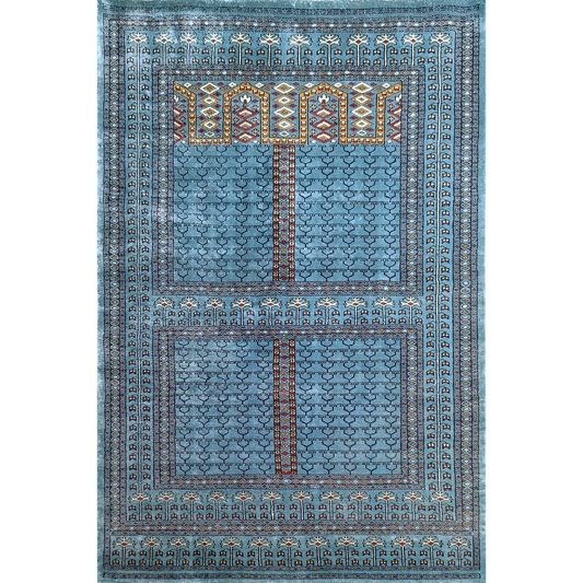 4×6 Feet Blue Hand Knotted Silk Carpet Traditional Parda - Which Mark